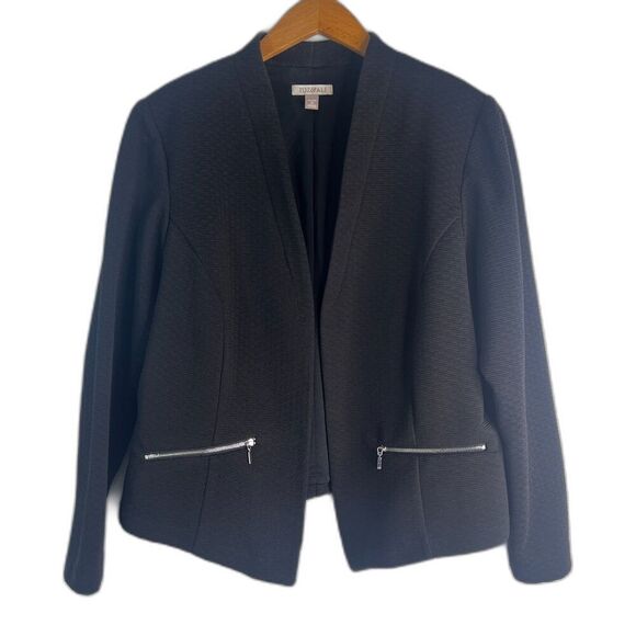 Roz & Ali Black Open Front Zippered Pocket Textured Jacket Blazer Plus Size 1X - Picture 1 of 9